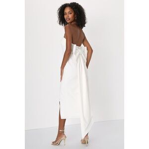 Lulus Fabulous Phenomenon White Strapless Bow Midi Dress - Size M